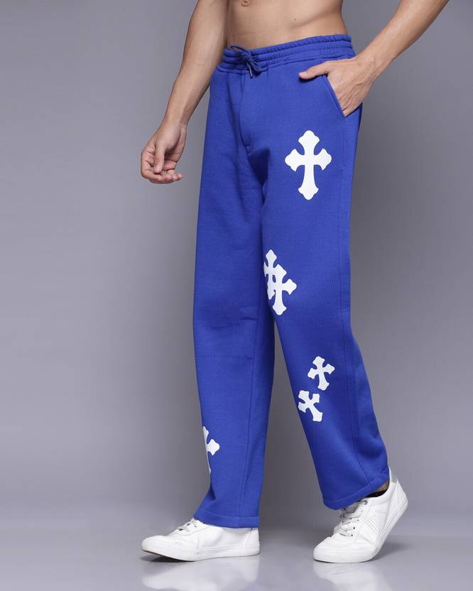 FLYNOFF Royal Blue Printed Loose Fit Men's Track Pant - Image 3
